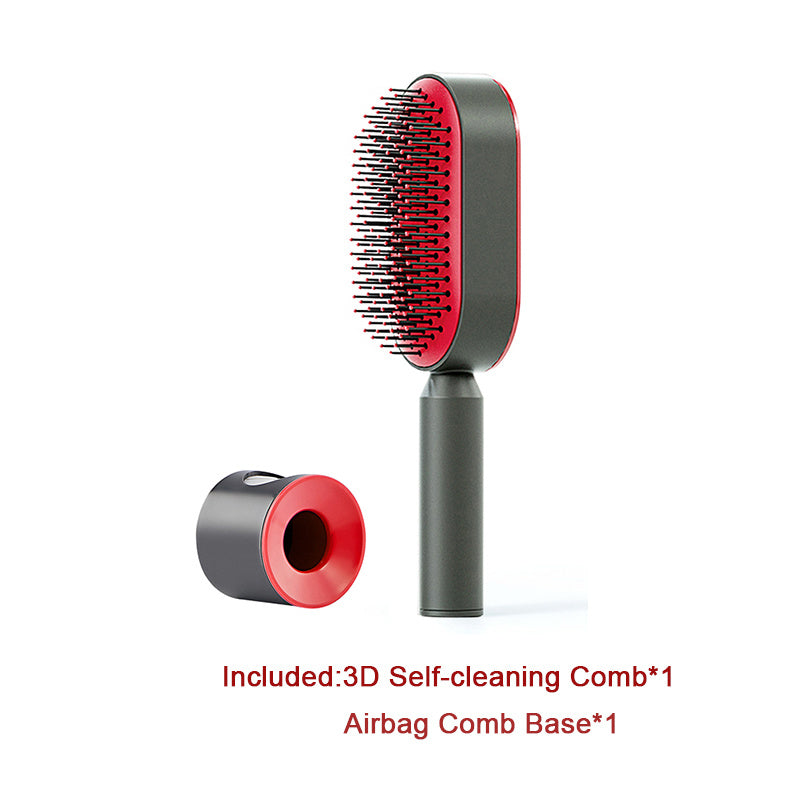 Self-Cleaning Hair Brush for Women – One-Key Cleaning Scalp Massage Comb, Anti-Static Detangling Air Cushion Hairbrush