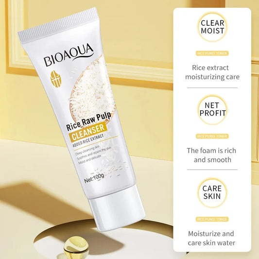 Bioaqua Rice Extract – Brightening Cleanser – Moisturizing Foaming Face Wash✨