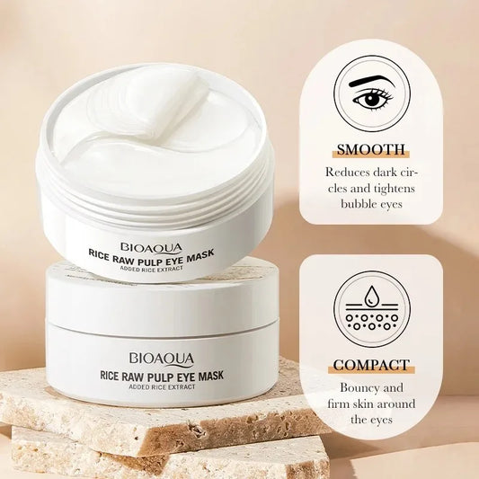 Bioaqua Rice Eye Mask Set (60Pcs) – Brightening & Hydrating Under-Eye Patches✨