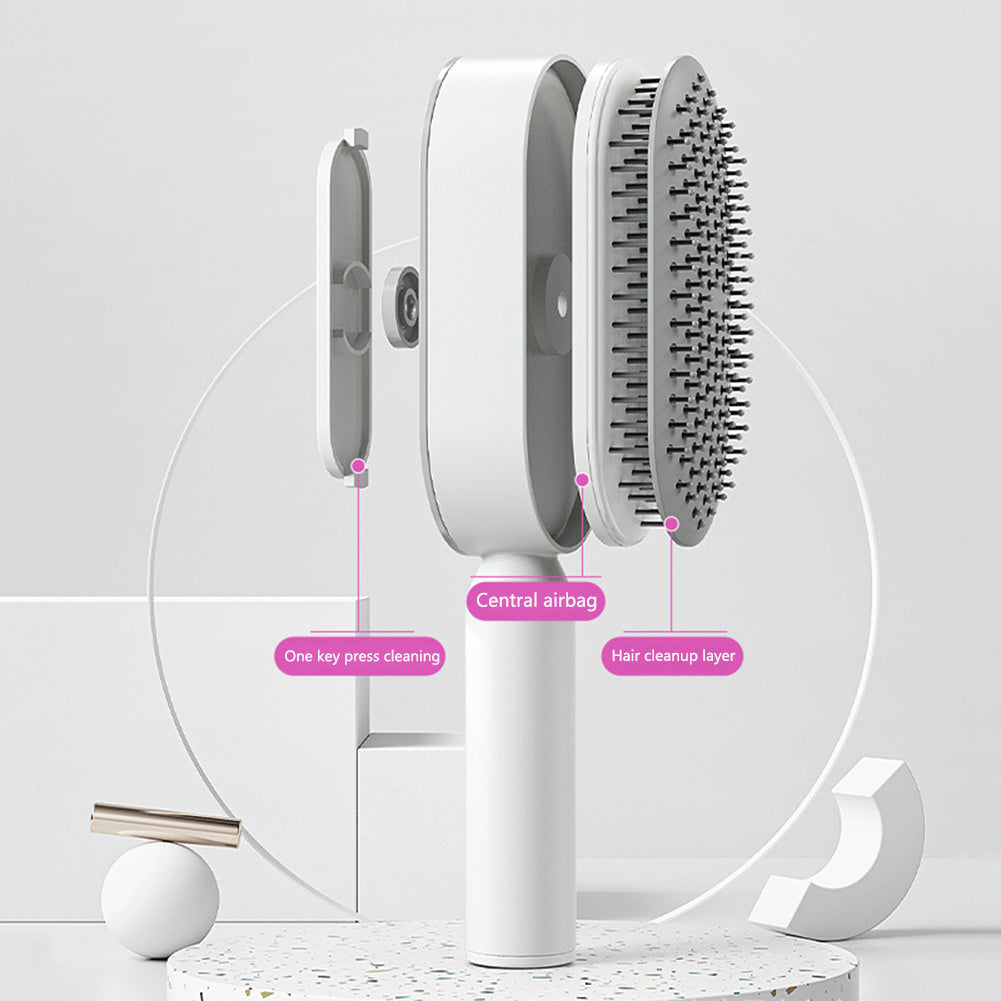 Self-Cleaning Hair Brush for Women – One-Key Cleaning Scalp Massage Comb, Anti-Static Detangling Air Cushion Hairbrush