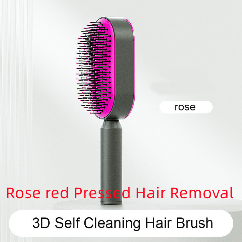 Self-Cleaning Hair Brush for Women – One-Key Cleaning Scalp Massage Comb, Anti-Static Detangling Air Cushion Hairbrush