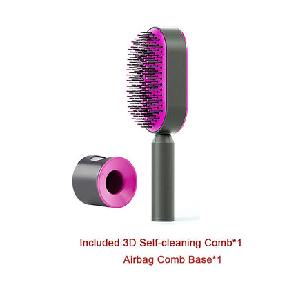 Self-Cleaning Hair Brush for Women – One-Key Cleaning Scalp Massage Comb, Anti-Static Detangling Air Cushion Hairbrush