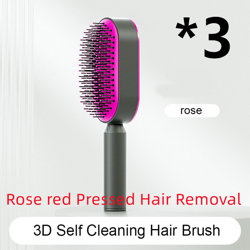 Self-Cleaning Hair Brush for Women – One-Key Cleaning Scalp Massage Comb, Anti-Static Detangling Air Cushion Hairbrush