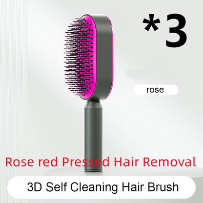 Self-Cleaning Hair Brush for Women – One-Key Cleaning Scalp Massage Comb, Anti-Static Detangling Air Cushion Hairbrush