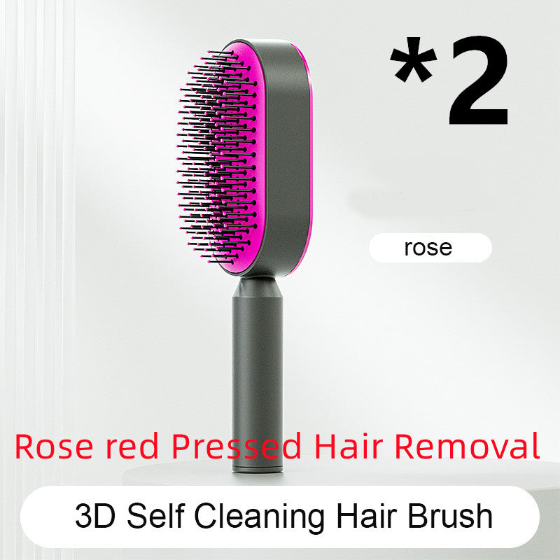 Self-Cleaning Hair Brush for Women – One-Key Cleaning Scalp Massage Comb, Anti-Static Detangling Air Cushion Hairbrush