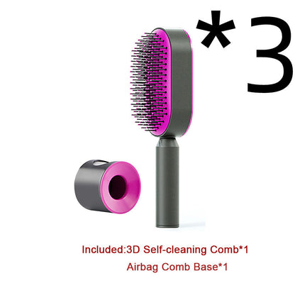Self-Cleaning Hair Brush for Women – One-Key Cleaning Scalp Massage Comb, Anti-Static Detangling Air Cushion Hairbrush
