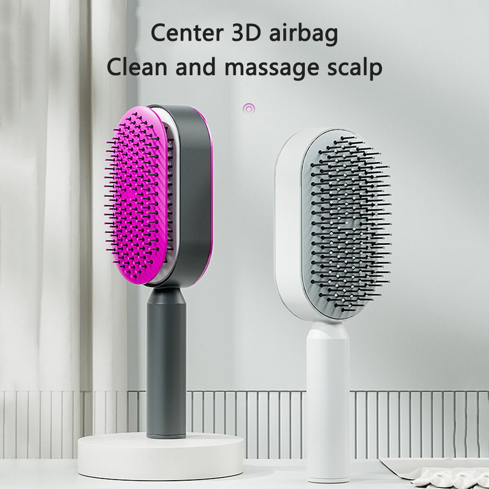 Self-Cleaning Hair Brush for Women – One-Key Cleaning Scalp Massage Comb, Anti-Static Detangling Air Cushion Hairbrush
