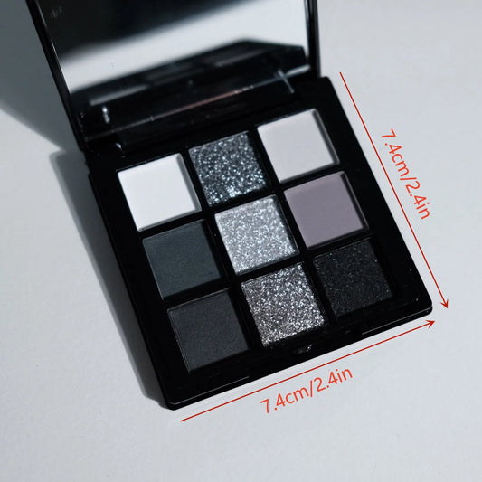 9-Color Smokey Eyeshadow – Palette – Black, Grey & Silver Matte✨