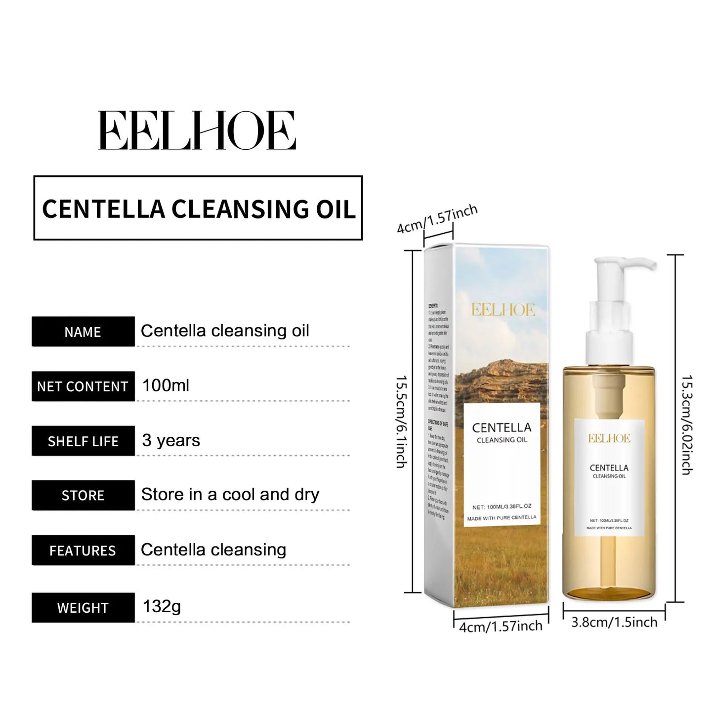 EELHOE Centella Asiatica Cleansing Oil for Sensitive Skin– Gentle Makeup Remover, Barrier Repair & Deep Skin Cleansing