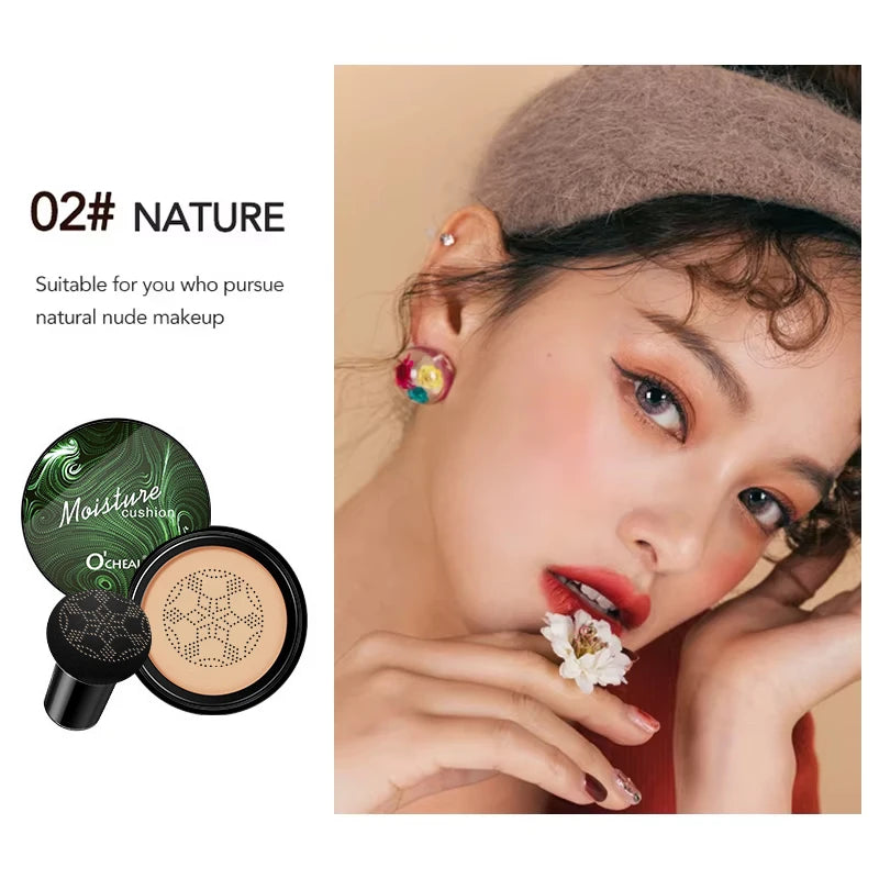 Ocheal Air Cushion BB Cream Compact – Full Coverage Foundation & Concealer with Mushroom Puff Applicator✨