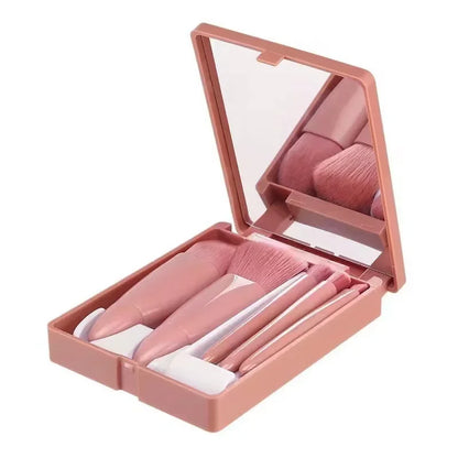 5-Piece Portable Makeup – Brush Set With Mirror – Eyeshadow, Blush, Lip &amp; Powder Brushes✨