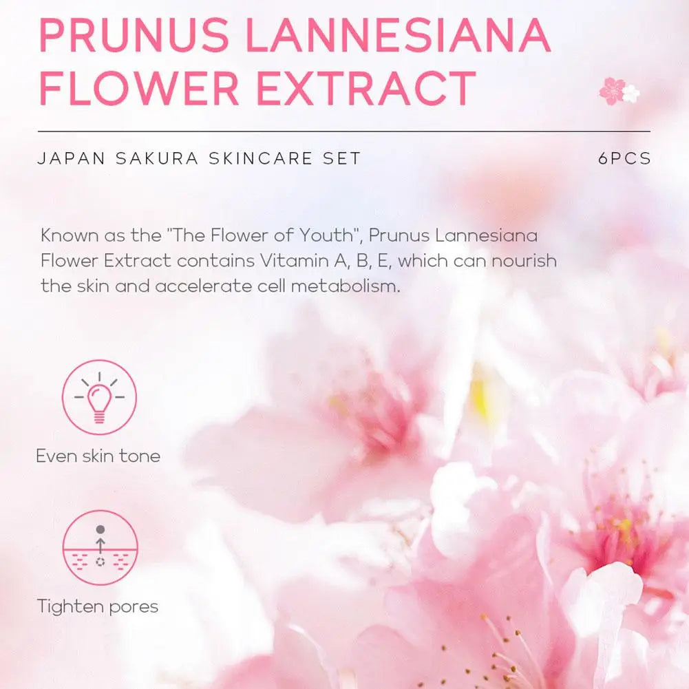 Sakura Skincare Gift Set (6-Piece) – Cleanser, Toner, Serum, Cream, Eye Cream & Sunscreen