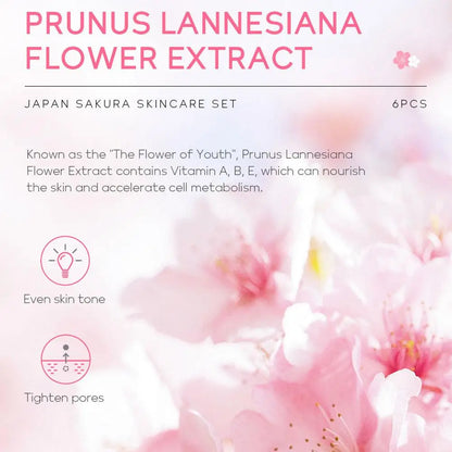 Sakura Skincare Gift Set (6-Piece) – Cleanser, Toner, Serum, Cream, Eye Cream & Sunscreen