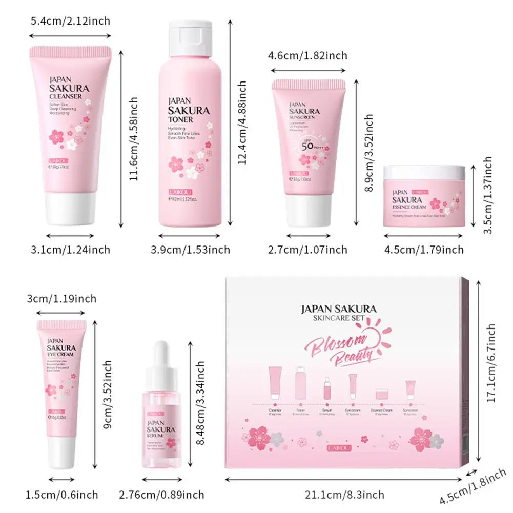 Sakura Skincare Gift Set (6-Piece) – Cleanser, Toner, Serum, Cream, Eye Cream & Sunscreen