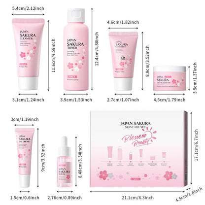 Sakura Skincare Gift Set (6-Piece) – Cleanser, Toner, Serum, Cream, Eye Cream & Sunscreen
