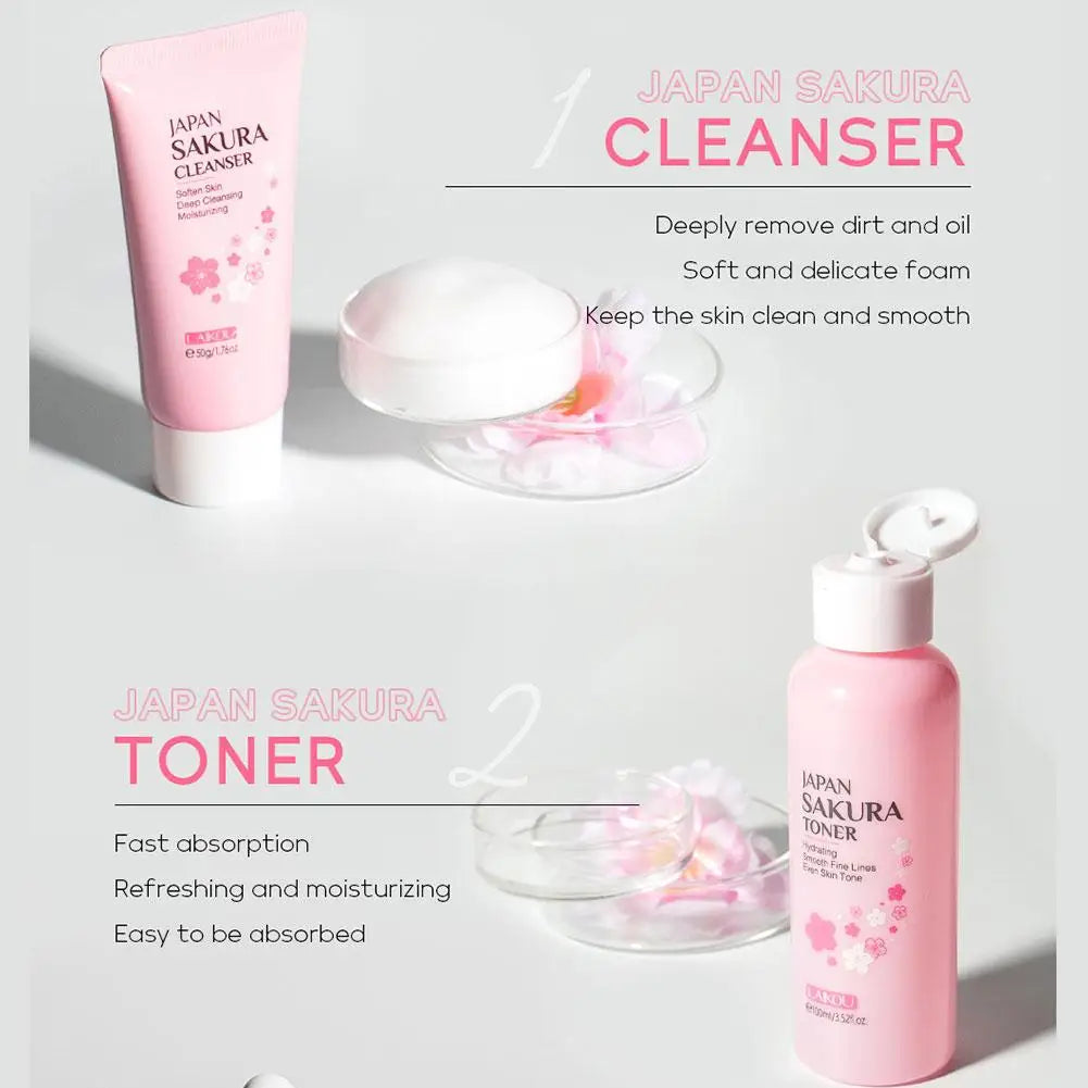 Sakura Skincare Gift Set (6-Piece) – Cleanser, Toner, Serum, Cream, Eye Cream & Sunscreen