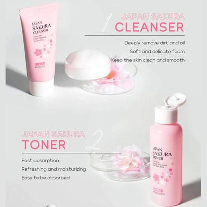 Sakura Skincare Gift Set (6-Piece) – Cleanser, Toner, Serum, Cream, Eye Cream & Sunscreen