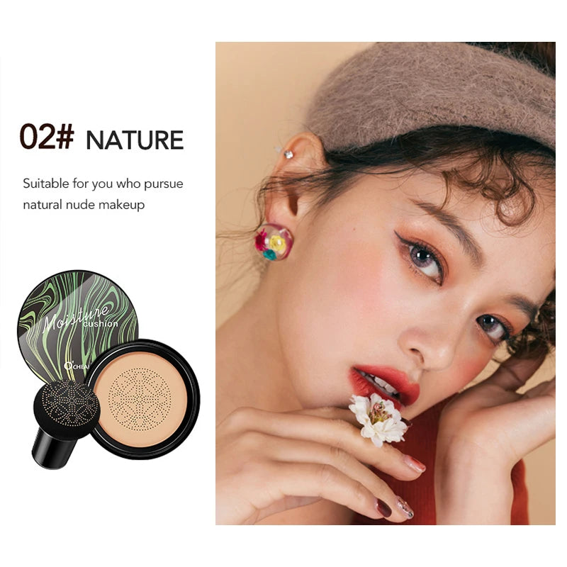 Ocheal Air Cushion BB Cream Compact – Full Coverage Foundation & Concealer with Mushroom Puff Applicator✨