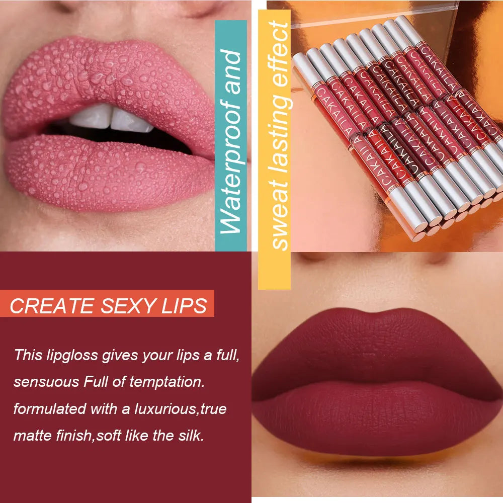 Matte Liquid Lipstick Set (10PC ) – Waterproof Velvet Nude & Red Lip Gloss Collection✨