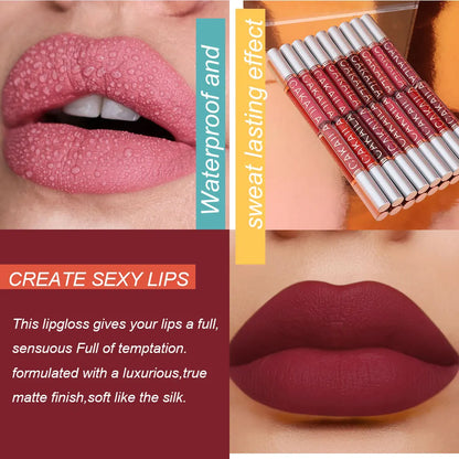 Matte Liquid Lipstick Set (10PC ) – Waterproof Velvet Nude & Red Lip Gloss Collection✨