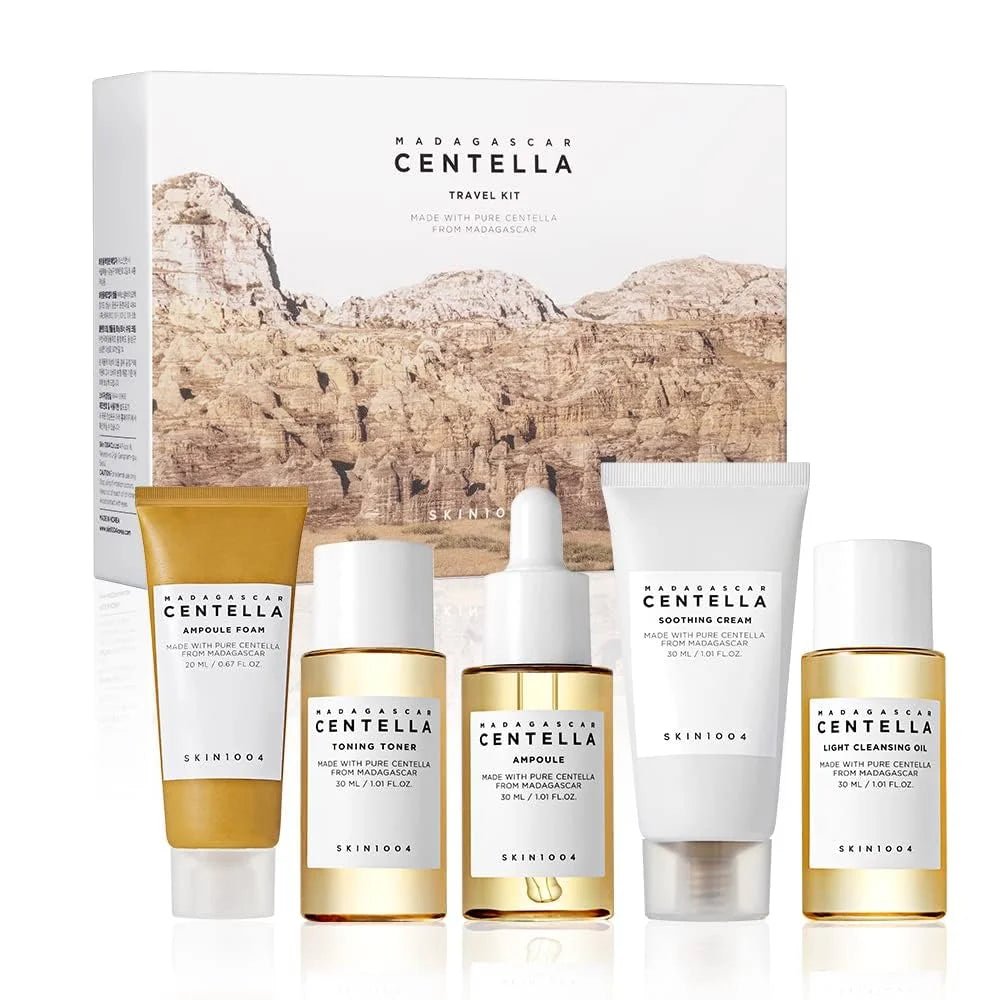 SKIN1004 Madagascar Centella Travel Kit (5-Piece Mini Set) – Toner, Ampoule, Soothing Cream, Cleansing Oil & Ampoule Foam for Sensitive Skin