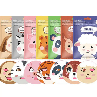 Cartoon Facial Sheet Mask (1pc / 7Pcs)– Dog, Panda & Pig Designs🐼🐶🐷✨