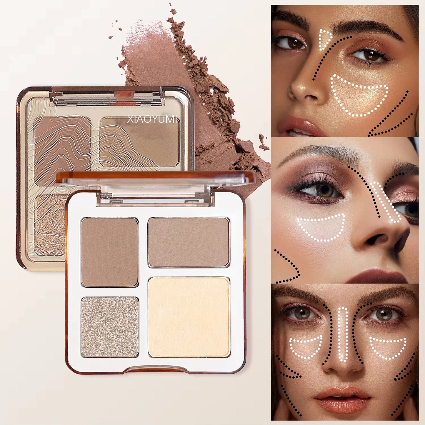 Xiaoyumi 4-Color Contour – & Highlighter Palette – Matte Long-Lasting Face Sculpting &amp; Brightening Powder✨