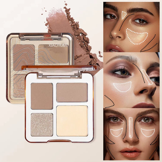 Xiaoyumi 4-Color Contour – & Highlighter Palette – Matte Long-Lasting Face Sculpting &amp; Brightening Powder✨
