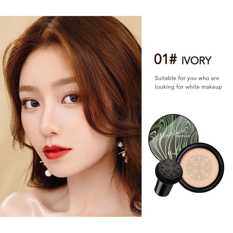 Ocheal Air Cushion BB Cream Compact – Full Coverage Foundation & Concealer with Mushroom Puff Applicator✨