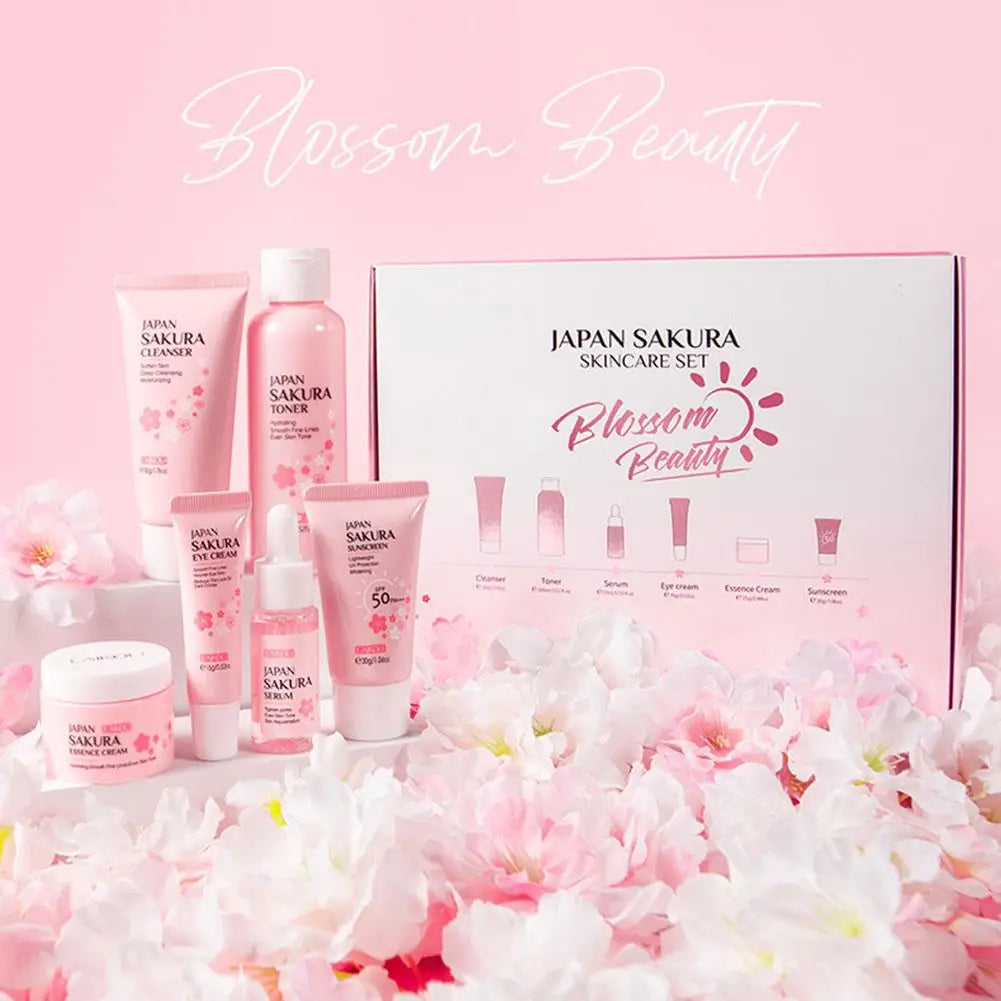 Sakura Skincare Gift Set (6-Piece) – Cleanser, Toner, Serum, Cream, Eye Cream & Sunscreen