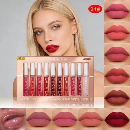 Matte Liquid Lipstick Set (10PC ) – Waterproof Velvet Nude & Red Lip Gloss Collection✨