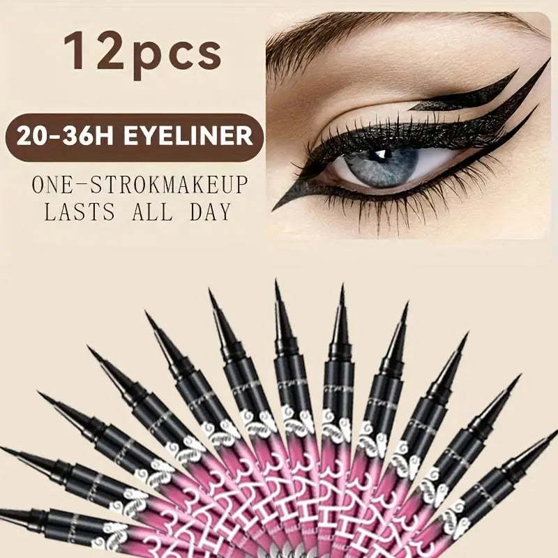 12 Pcs Luxury – Black Liquid Eyeliner Pen Set – Waterproof✨