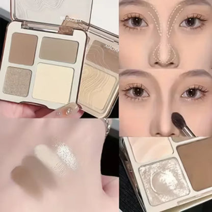 Xiaoyumi 4-Color Contour – & Highlighter Palette – Matte Long-Lasting Face Sculpting &amp; Brightening Powder✨