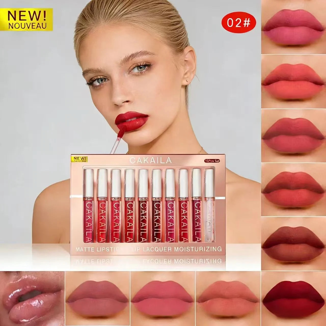 Matte Liquid Lipstick Set (10PC ) – Waterproof Velvet Nude & Red Lip Gloss Collection✨