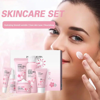 Sakura Skincare Gift Set (6-Piece) – Cleanser, Toner, Serum, Cream, Eye Cream & Sunscreen