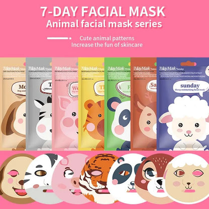 Cartoon Facial Sheet Mask (1pc / 7Pcs)– Dog, Panda & Pig Designs🐼🐶🐷✨