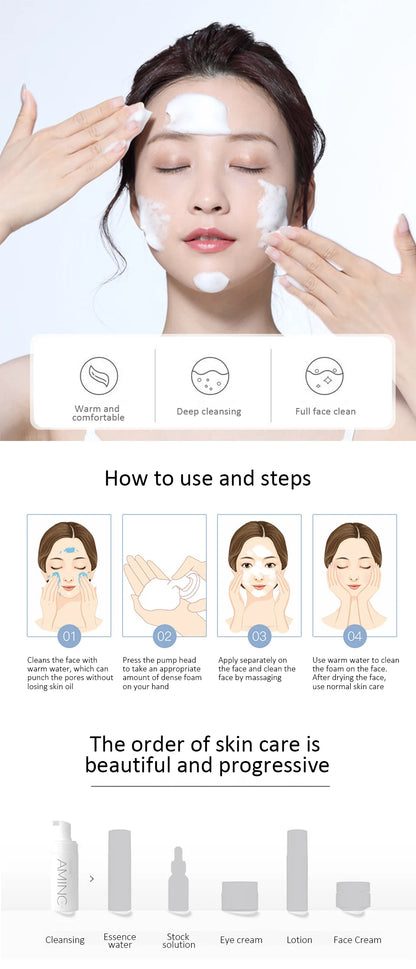 Amino Acid Cleansing Mousse Face Wash (100/150ml) – Oil Control, Deep Pore Cleanser for Acne, Mite Removal, Hydrating & Brightening Foam