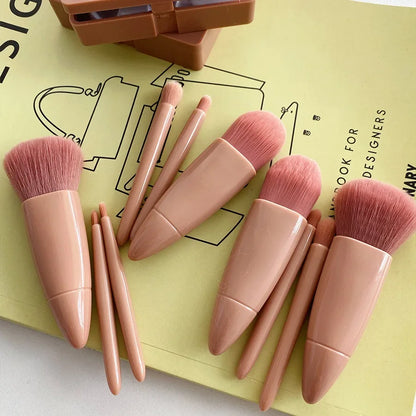 5-Piece Portable Makeup – Brush Set With Mirror – Eyeshadow, Blush, Lip &amp; Powder Brushes✨