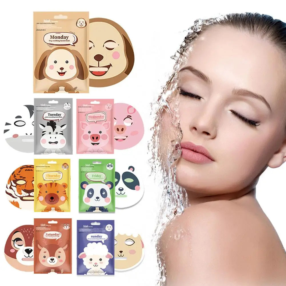 Cartoon Facial Sheet Mask (1pc / 7Pcs)– Dog, Panda & Pig Designs🐼🐶🐷✨