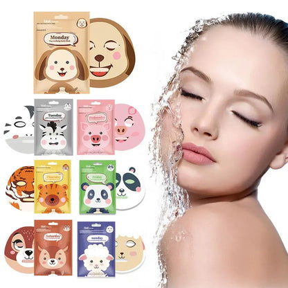 Cartoon Facial Sheet Mask (1pc / 7Pcs)– Dog, Panda & Pig Designs🐼🐶🐷✨