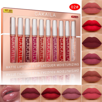 Matte Liquid Lipstick Set (10PC ) – Waterproof Velvet Nude & Red Lip Gloss Collection✨