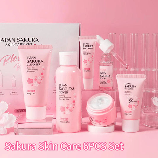 Sakura Skincare Gift Set (6-Piece) – Cleanser, Toner, Serum, Cream, Eye Cream & Sunscreen