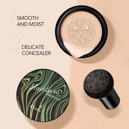 Ocheal Air Cushion BB Cream Compact – Full Coverage Foundation & Concealer with Mushroom Puff Applicator✨