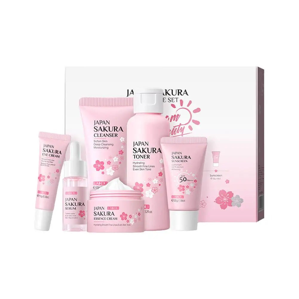 Sakura Skincare Gift Set (6-Piece) – Cleanser, Toner, Serum, Cream, Eye Cream & Sunscreen