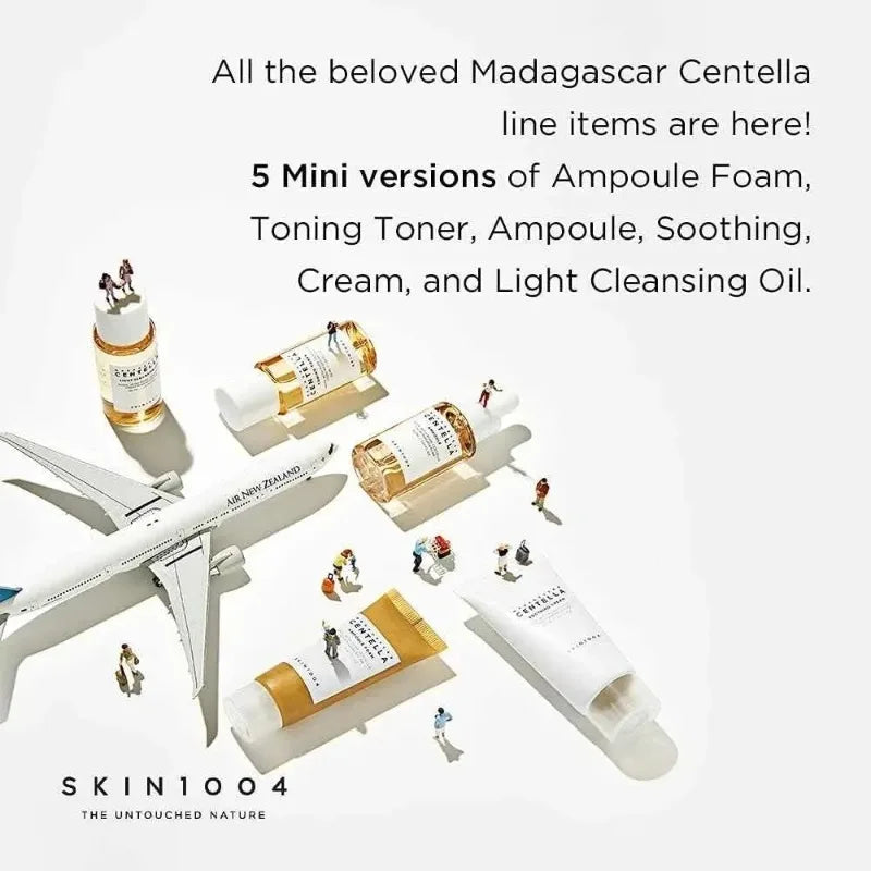 SKIN1004 Madagascar Centella Travel Kit (5-Piece Mini Set) – Toner, Ampoule, Soothing Cream, Cleansing Oil & Ampoule Foam for Sensitive Skin
