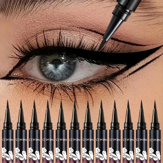 12 PCS Luxury Black Liquid Eyeliner Pen Set – Waterproof, Long-Lasting Smudge-Proof Eye Liner | Ultra-Precision Felt Tip, Intense Black Pigment | Professional Makeup Kit✨