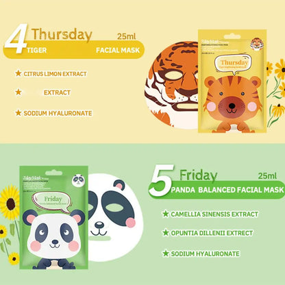 Cartoon Facial Sheet Mask (1pc / 7Pcs)– Dog, Panda & Pig Designs🐼🐶🐷✨