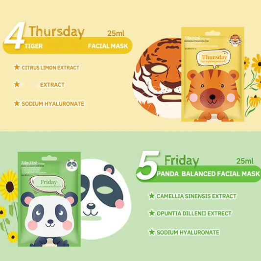 Cartoon Facial Sheet Mask (1pc / 7Pcs)– Dog, Panda & Pig Designs🐼🐶🐷✨
