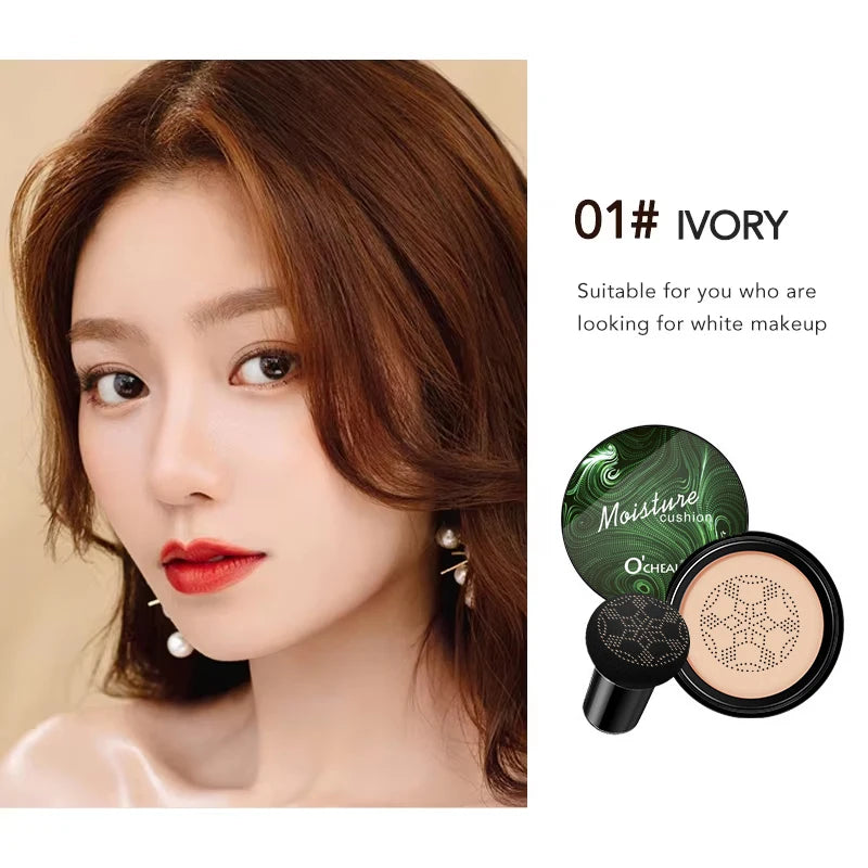Ocheal Air Cushion BB Cream Compact – Full Coverage Foundation & Concealer with Mushroom Puff Applicator✨