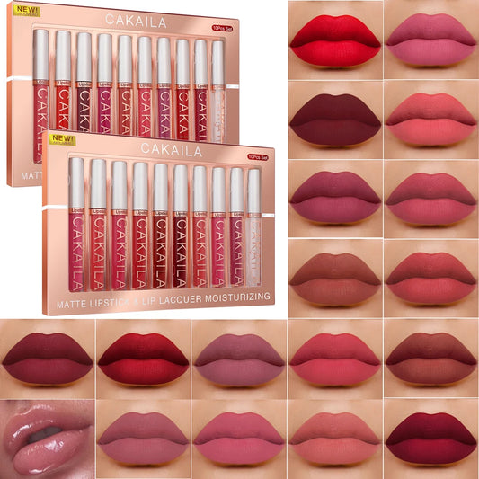 Matte Liquid Lipstick Set (10PC ) – Waterproof Velvet Nude & Red Lip Gloss Collection✨